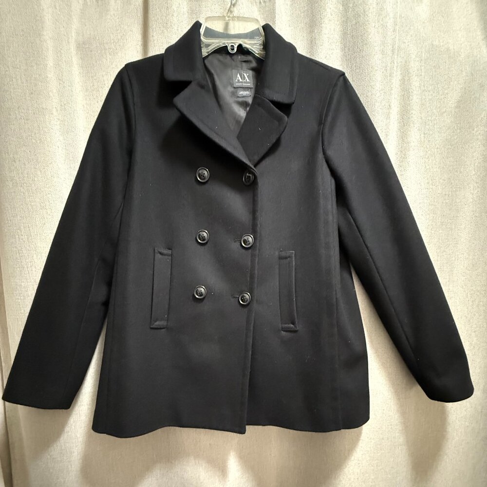 A/X Armani Exchange Women’s Black Wool Blend Pea Coat Jacket Lined Size Medium